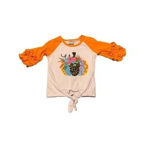 Girls Ruffle Sleeve Pumpkin T-Shirt Size S